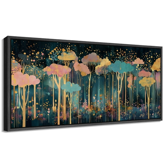 Large Framed Canvas Print Colorful Abstract Forest Wall Art Decorative Ready to Hang Painting for Living room Bedroom - 60"x30" Black Frame