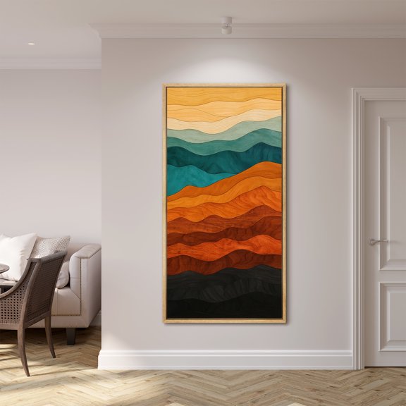 Large Framed Canvas Print Colorful Abstract Mountain Wall Art Modern Landscape Decorative for Living room Bedroom - 60"x30" Natural Frame