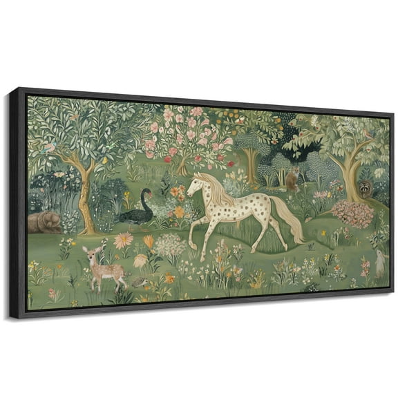 Large Framed Canvas Print Colorful Fairy Tale World Wall Art Decorative Ready to Hang Painting for Living room Bedroom - 60"x30" Black Frame