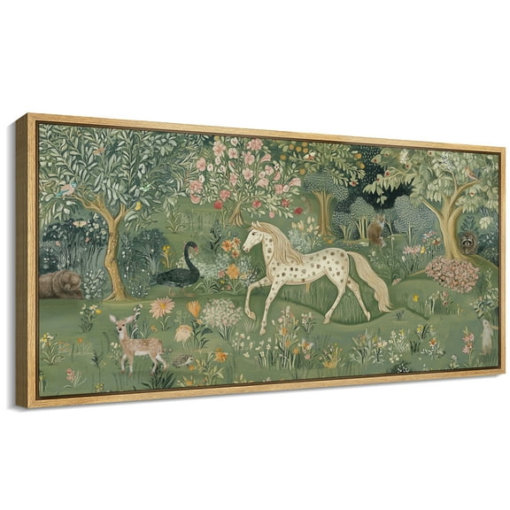 Large Framed Canvas Print Colorful Fairy Tale World Wall Art Decorative Ready to Hang Painting for Living room Bedroom - 60"x30" Natural Frame