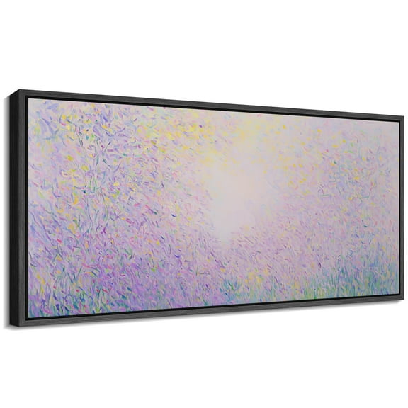 Large Framed Canvas Print Colorful Lavender bush Wall Art Decorative Ready to Hang Painting for Living room Bedroom - 60"x30" Black Frame