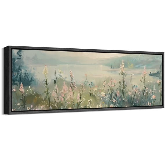 Large Framed Canvas Print Colorful Wildflower FieldWall Art Decorative Ready to Hang Painting for Living room Bedroom 60x20 inches Black Frame