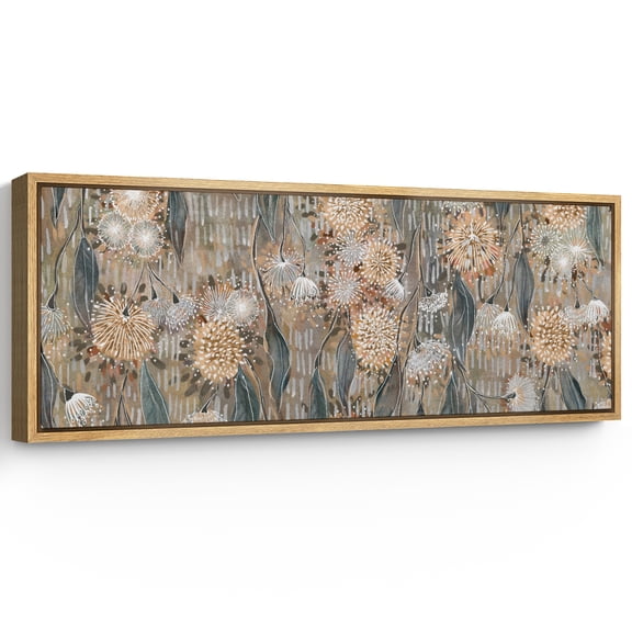 Large Framed Canvas Print Contemporary Floral Pattern with Neutral Earthy TonesWall Art Decorative Ready to Hang Painting for Living room Bedroom 60x20 inches Natural Frame
