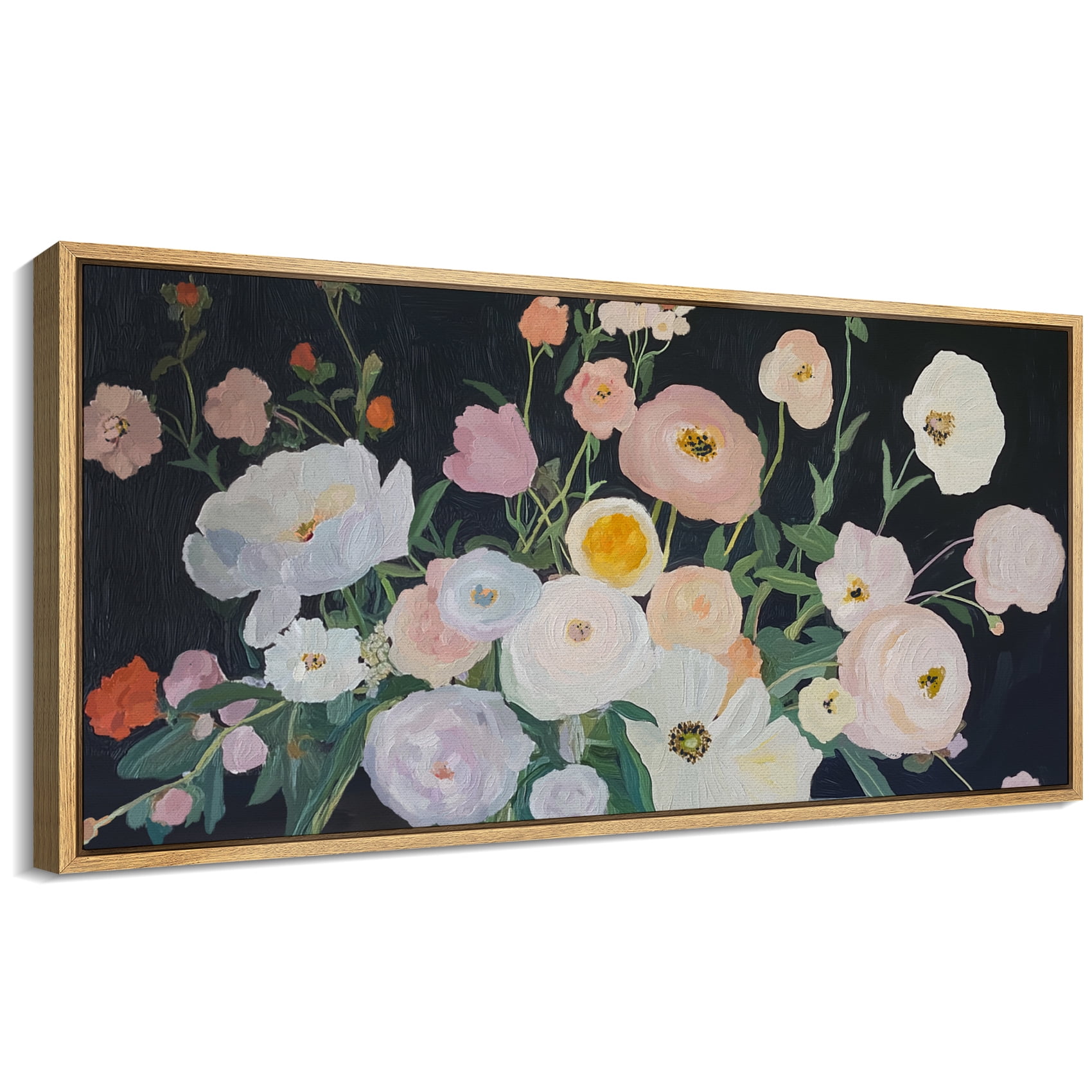 Large Framed Canvas Print Dark Floral Romantic Vintage BloomWall Art ...