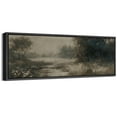 thumbnail image 1 of Large Framed Canvas Print Dark Forest with Misty River and White Flowers Wall Art Decorative Ready to Hang Painting for Living room Bedroom - 60"x20" Black Frame, 1 of 9