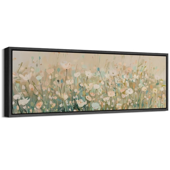 Large Framed Canvas Print Delicate Pastel Floral Field FramedWall Art Decorative Ready to Hang Painting for Living room Bedroom 60x20 inches Black Frame