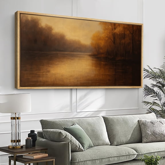Large Framed Canvas Print Fall Landscape Wall Art Nature Inspired Decorative for Living room Bedroom - 60"x30" Natural Frame