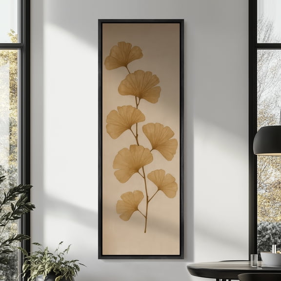 Large Framed Canvas Print Ginkgo Leaf Botanical Wall Art Minimalist Decorative for Living room Bedroom - 60"x20" Black Frame
