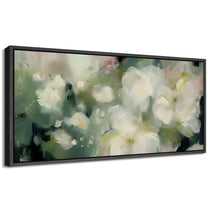 Large Framed Canvas Print Impressionist White Blossoms - Soft Floral AbstractWall Art Decorative Ready to Hang Painting for Living room Bedroom 60x30 inches Black Frame