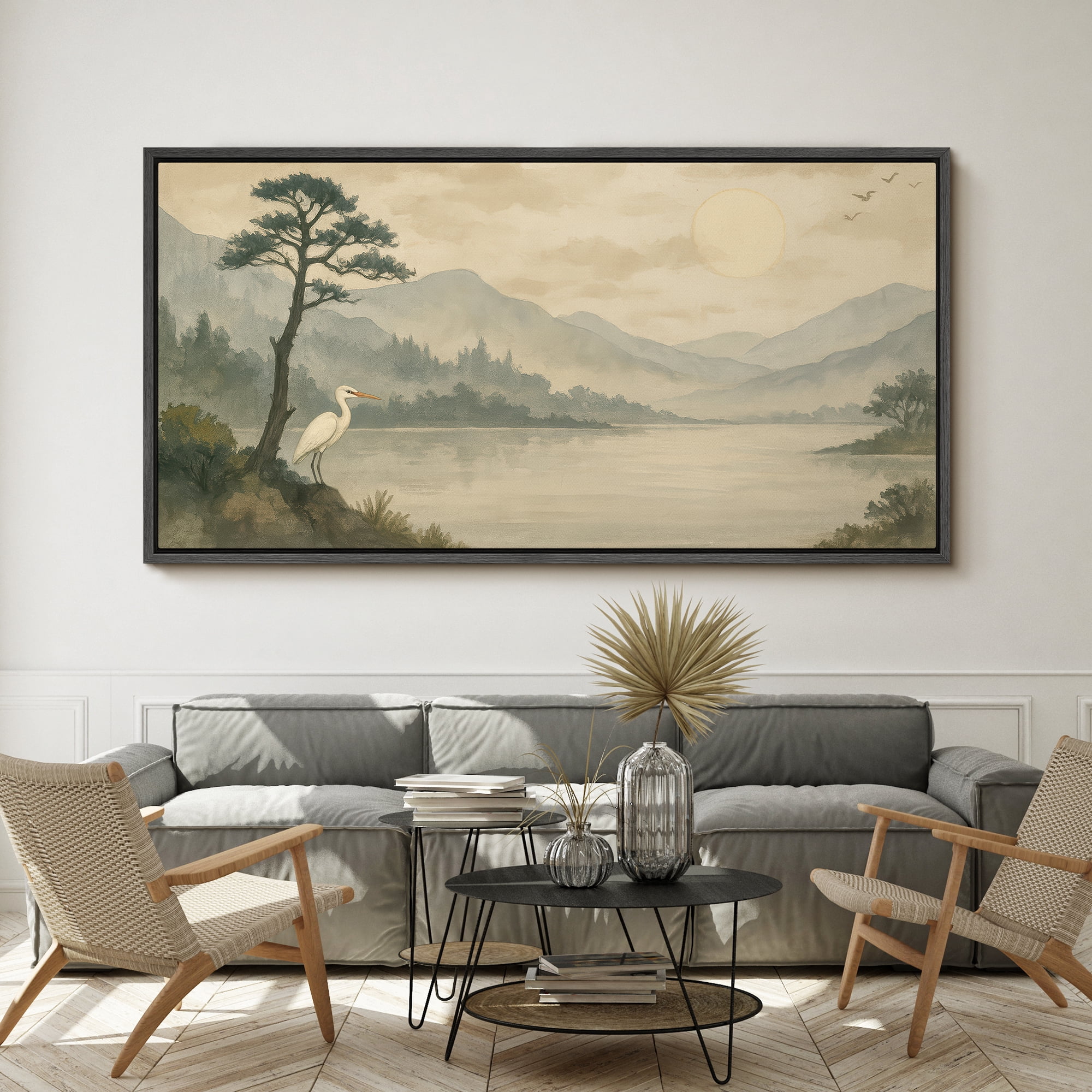 Large Framed Canvas Print Japanese Style Landscape Wall Art Japandi ...