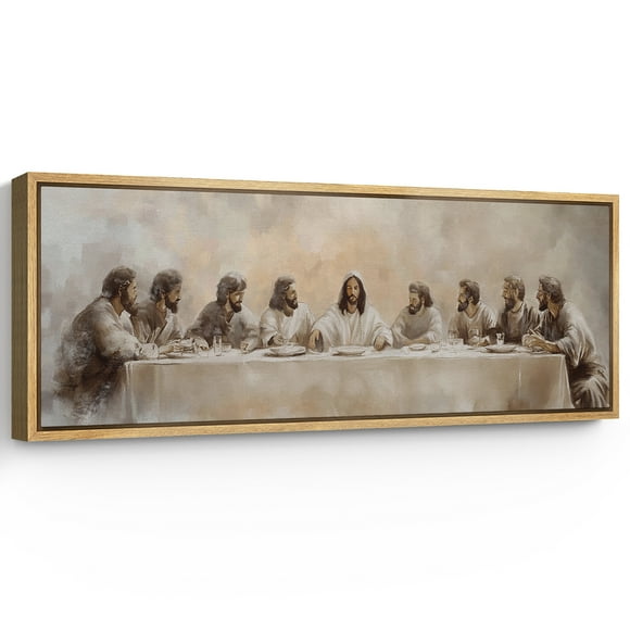 Large Framed Canvas Print The Last Supper - Classic Religious ChristianWall Art Decorative Ready to Hang Painting for Living room Bedroom 60x20 inches Natural Frame