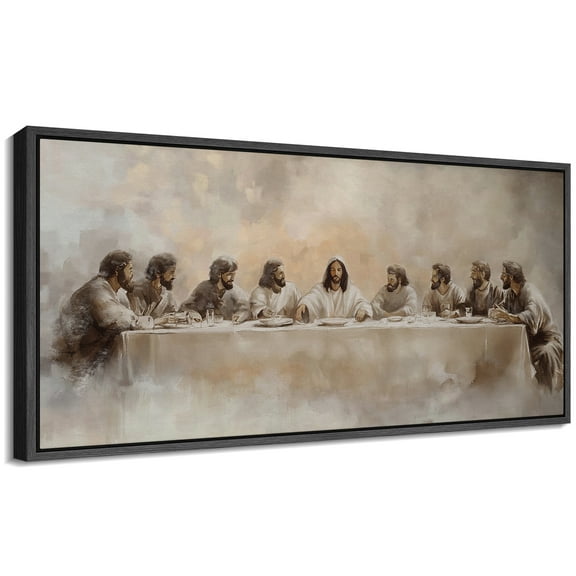 Large Framed Canvas Print The Last Supper - Classic Religious ChristianWall Art Decorative Ready to Hang Painting for Living room Bedroom 60x30 inches Black Frame