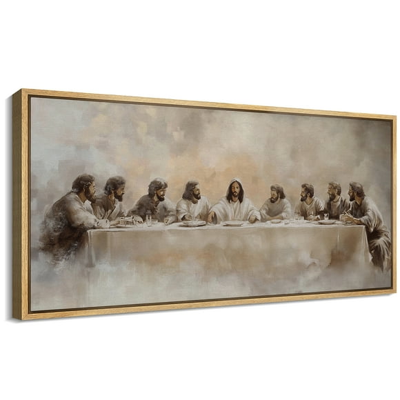 Large Framed Canvas Print The Last Supper - Classic Religious ChristianWall Art Decorative Ready to Hang Painting for Living room Bedroom 60x30 inches Natural Frame