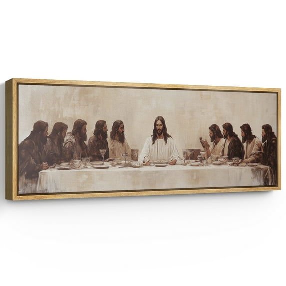 Large Framed Canvas Print The Last Supper Framed Canvas - Classic Religious Wall Art Decorative Ready to Hang Painting for Living room Bedroom - 60"x20" Natural Frame