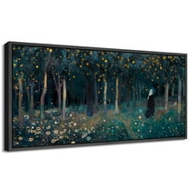 Large Framed Canvas Print Lonely Person Walking in Starlight Forest Wall Art Decorative Ready to Hang Painting for Living room Bedroom - 60"x30" Black Frame
