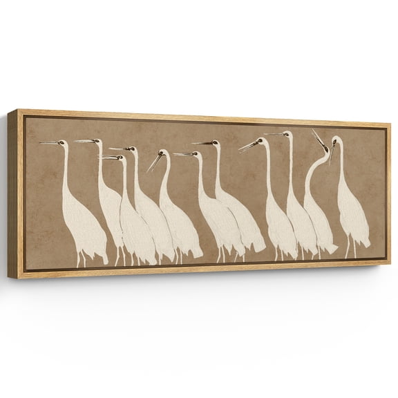 Large Framed Canvas Print Minimalist Bird Illustration on Textured BrownWall Art Decorative Ready to Hang Painting for Living room Bedroom 60x20 inches Natural Frame