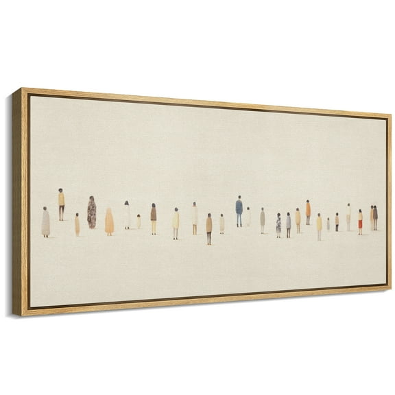 Large Framed Canvas Print Minimalist Crowd - Abstract People Figures on a Neutral Framed CanvasWall Art Decorative Ready to Hang Painting for Living room Bedroom 60x30 inches Natural Frame