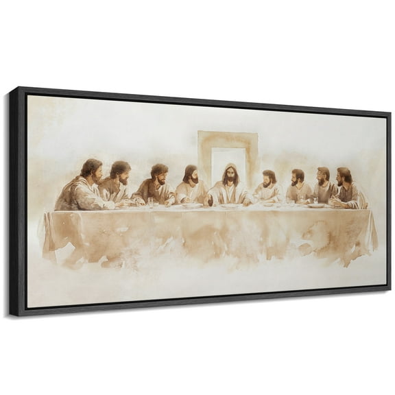 Large Framed Canvas Print Minimalist The Last Supper - Sepia-Toned ChristianWall Art Decorative Ready to Hang Painting for Living room Bedroom 60x30 inches Black Frame