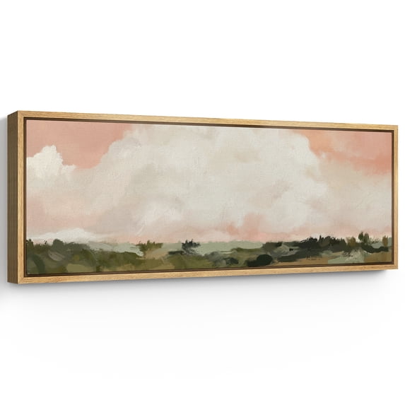 Large Framed Canvas Print Minimalist Mountain MeadowWall Art Decorative Ready to Hang Painting for Living room Bedroom 60x20 inches Natural Frame