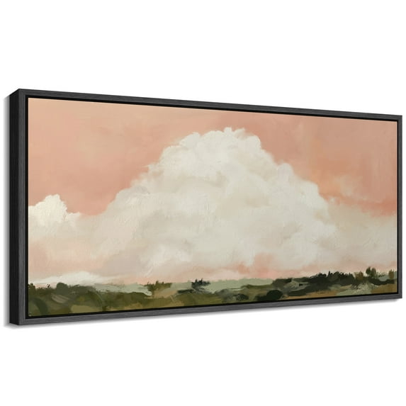 Large Framed Canvas Print Minimalist Mountain MeadowWall Art Decorative Ready to Hang Painting for Living room Bedroom 60x30 inches Black Frame