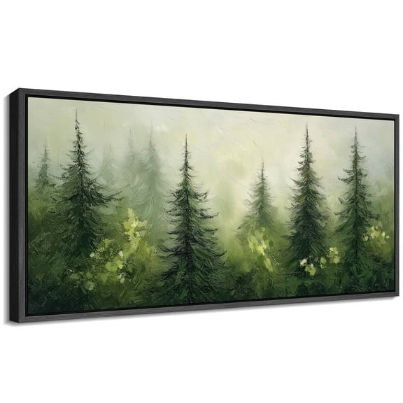 Large Framed Canvas Print Mistry Pine Forest Wall Art Decorative Ready to Hang Painting for Living room Bedroom - 60"x30" Black Frame