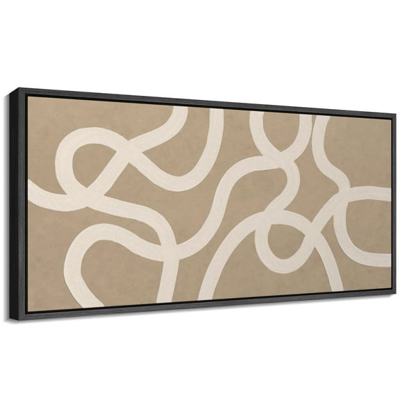 Large Framed Canvas Print Modern Beige & White Geometric DesignWall Art Decorative Ready to Hang Painting for Living room Bedroom 60x30 inches Black Frame