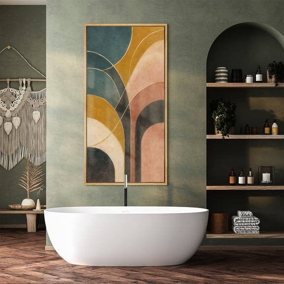 Large Framed Canvas Print Modern Geometric Abstract Wall Art Mid Century Neutral Decorative for Living room Bedroom - 60"x30" Natural Frame