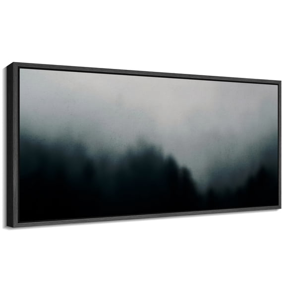 Large Framed Canvas Print Moody Foggy Landscape Painting with Black and Gray TonesWall Art Decorative Ready to Hang Painting for Living room Bedroom 60x30 inches Black Frame