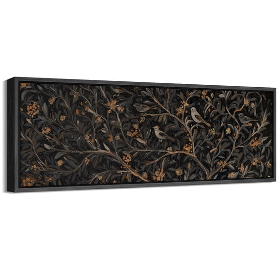 Large Framed Canvas Print Mystic Night Birds - Dark BotanicalWall Art Decorative Ready to Hang Painting for Living room Bedroom 60x20 inches Black Frame