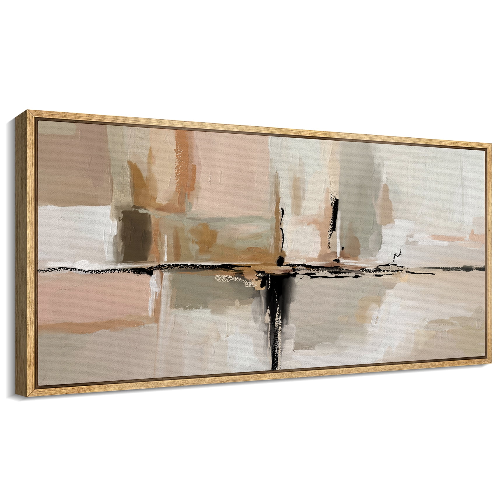 Large Framed Canvas Print Neutral Beige & BlackWall Art Decorative ...