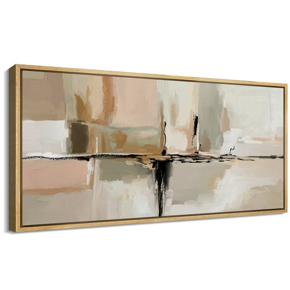 Large Framed Canvas Print Neutral Beige & BlackWall Art Decorative Ready to Hang Painting for Living room Bedroom 60x30 inches Natural Frame