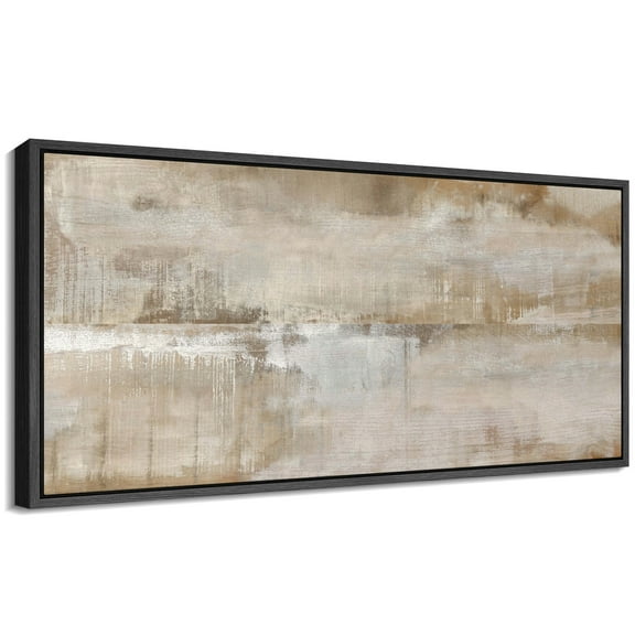 Large Framed Canvas Print Neutral Beige and White Textured with a Weathered LookWall Art Decorative Ready to Hang Painting for Living room Bedroom 60x30 inches Black Frame