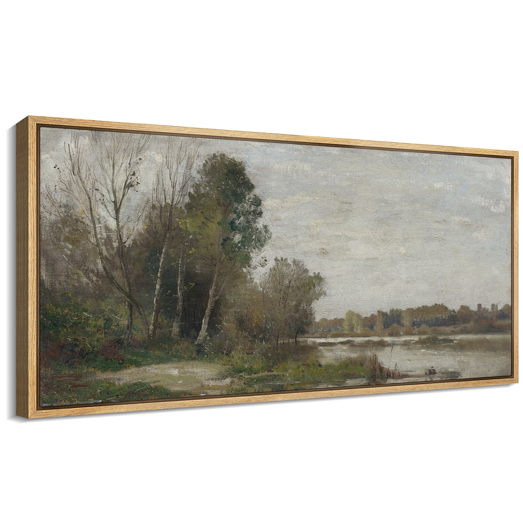 Large Framed Canvas Print Peaceful Nature Scene with Trees and Water ...