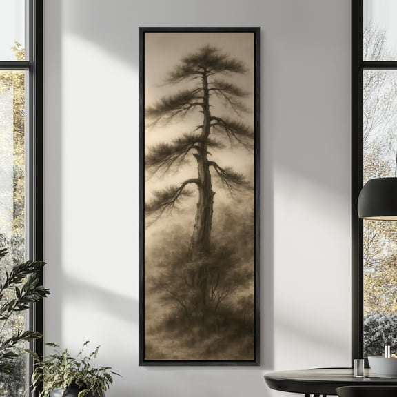 Large Framed Canvas Print Pinaster Tree Wall Art Vintage Farmhouse Decorative for Living room Bedroom - 60"x20" Black Frame