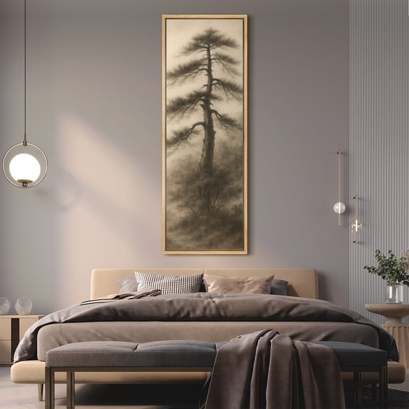 Large Framed Canvas Print Pinaster Tree Wall Art Vintage Farmhouse Decorative for Living room Bedroom - 60"x20" Natural Frame