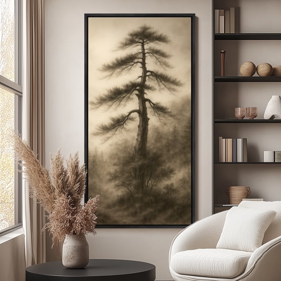 Large Framed Canvas Print Pinaster Tree Wall Art Vintage Farmhouse Decorative for Living room Bedroom - 60"x30" Black Frame
