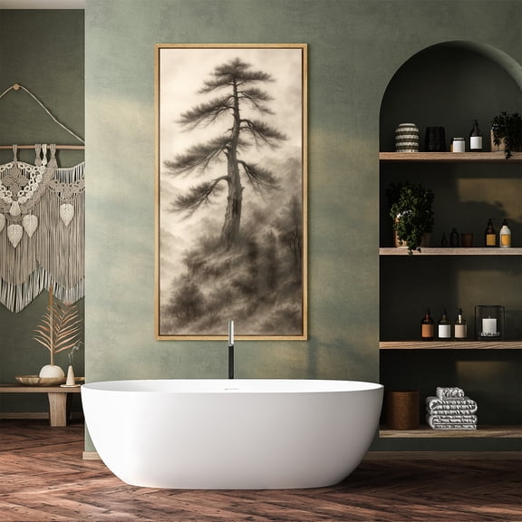 Large Framed Canvas Print Pine Tree Wall Art Rustic Farmhouse Decorative for Living room Bedroom - 60"x30" Natural Frame