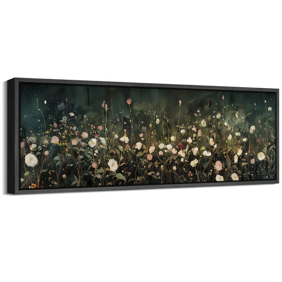 Large Framed Canvas Print Romantic Botanical Art in Deep GreenWall Art Decorative Ready to Hang Painting for Living room Bedroom 60x20 inches Black Frame