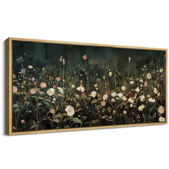 Large Framed Canvas Print Romantic Botanical Art in Deep GreenWall Art Decorative Ready to Hang Painting for Living room Bedroom 60x30 inches Natural Frame