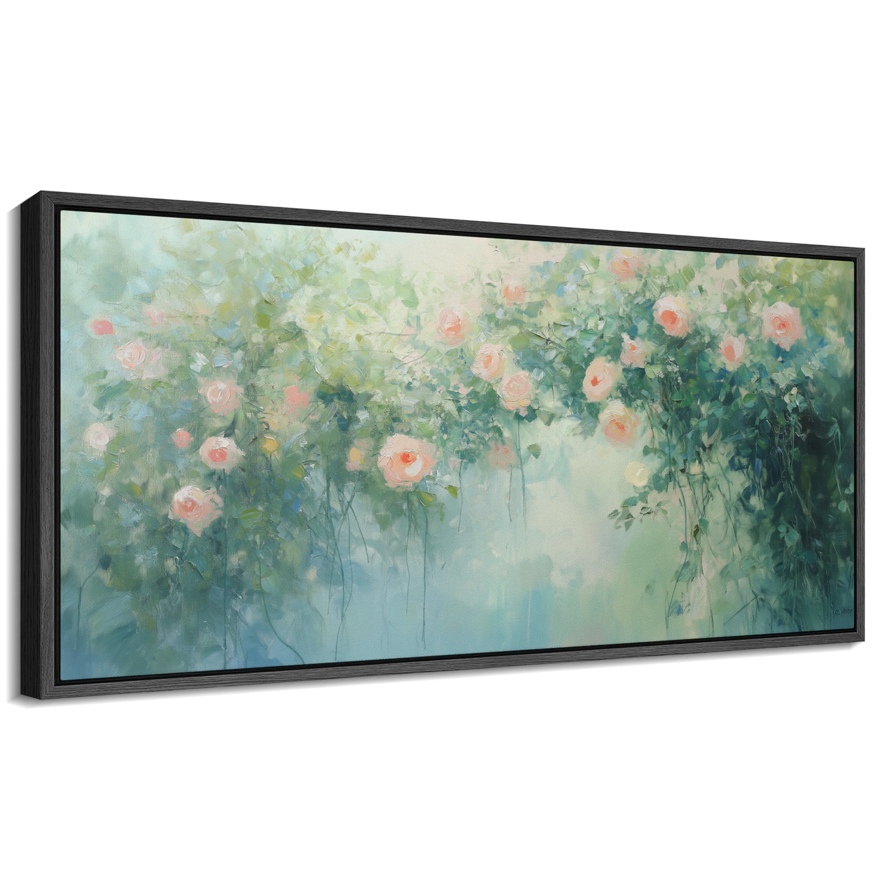 Large Framed Canvas Print Romantic Garden Rose BushWall Art Decorative ...