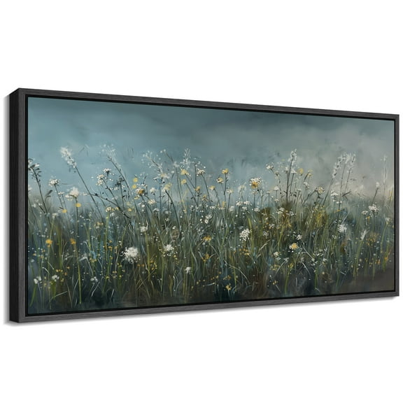 Large Framed Canvas Print Romantic Rose GardenWall Art Decorative Ready to Hang Painting for Living room Bedroom 60x30 inches Black Frame