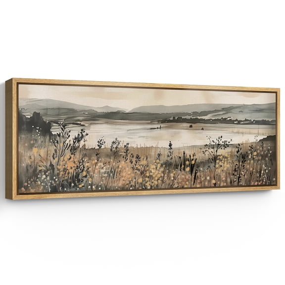 Large Framed Canvas Print Rustic Nature Wall Decor with Golden Foliage and Misty Trees Wall Art Decorative Ready to Hang Painting for Living room Bedroom - 60"x20" Natural Frame