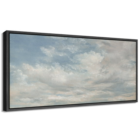 Large Framed Canvas Print Serene Blue Skies - Classic LandscapeWall Art Decorative Ready to Hang Painting for Living room Bedroom 60x30 inches Black Frame