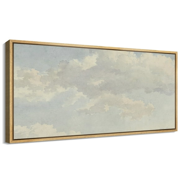 Large Framed Canvas Print Serene Blue and White Cloudscape Painting on CanvasWall Art Decorative Ready to Hang Painting for Living room Bedroom 60x30 inches Natural Frame