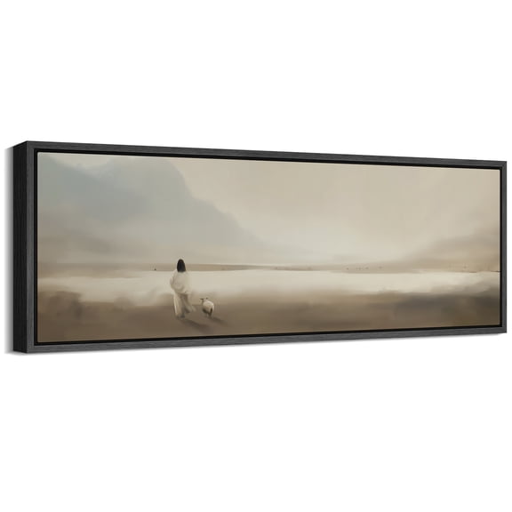Large Framed Canvas Print Soft Beige Cloudscape Wall Art Decorative Ready to Hang Painting for Living room Bedroom - 60"x20" Black Frame