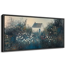 Large Framed Canvas Print Soft Blue & Yellow WildflowersWall Art Decorative Ready to Hang Painting for Living room Bedroom 60x30 inches Black Frame