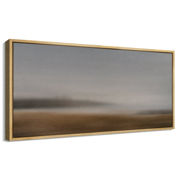 Large Framed Canvas Print Soft Neutral-Toned Abstract Landscape with Gentle GradientWall Art Decorative Ready to Hang Painting for Living room Bedroom 60x30 inches Natural Frame