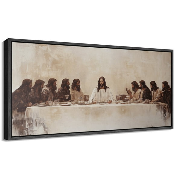 Large Framed Canvas Print The Last Supper Wall Art Decorative Ready to Hang Painting for Living room Bedroom - 60"x30" Black Frame