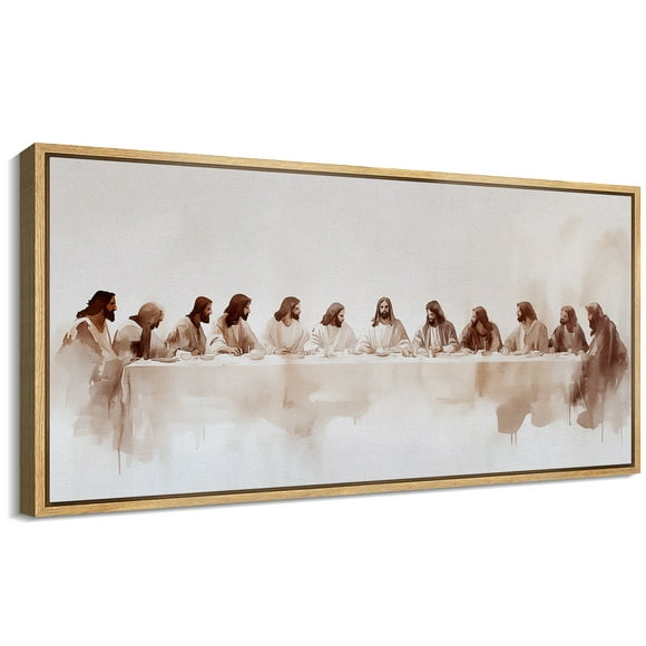 Large Framed Canvas Print The Last Supper Wall Art Decorative Ready to Hang Painting for Living room Bedroom - 60"x30" Natural Frame