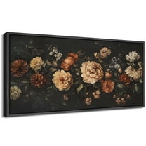 Large Framed Canvas Print Vintage Colorful Beautiful Flowers Wall Art Decorative Ready to Hang Painting for Living room Bedroom - 60"x30" Black Frame